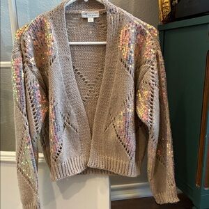 Cato Women's Beige Sequin Cardigan size Medium
